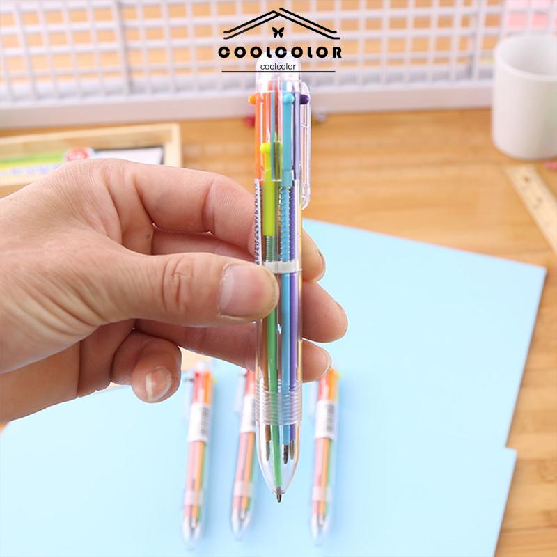 COD❤️Bolpen 6-in-1 0.5MM Multi Warna Untuk Stationery Anak Sekolah Kantor bolpen- cl