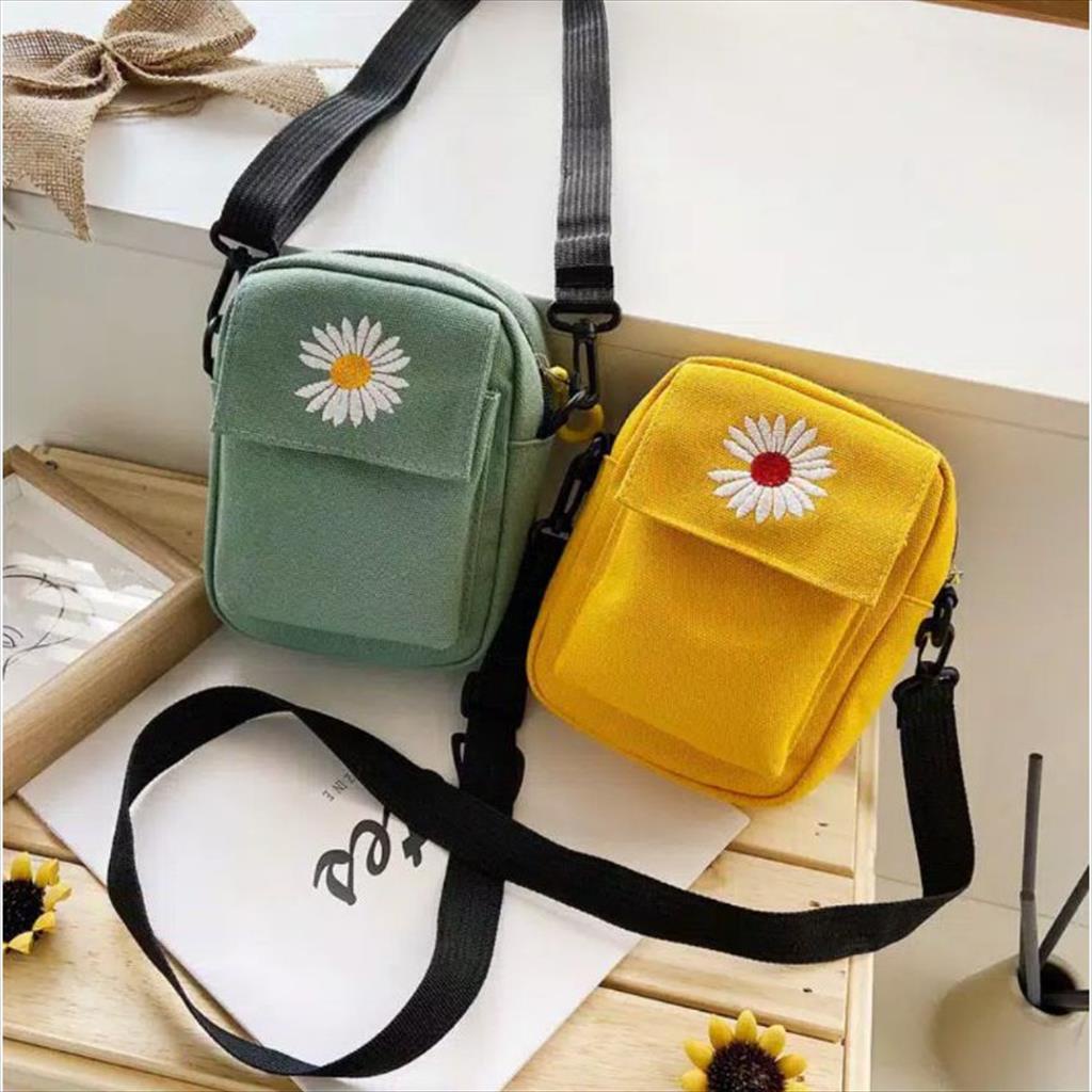 OTS 377 - Slingbag Tas Selempang Wanita motif bunga Tas Musim Panas Kanvas Tas Ponsel Korea Mini Casual Kecil