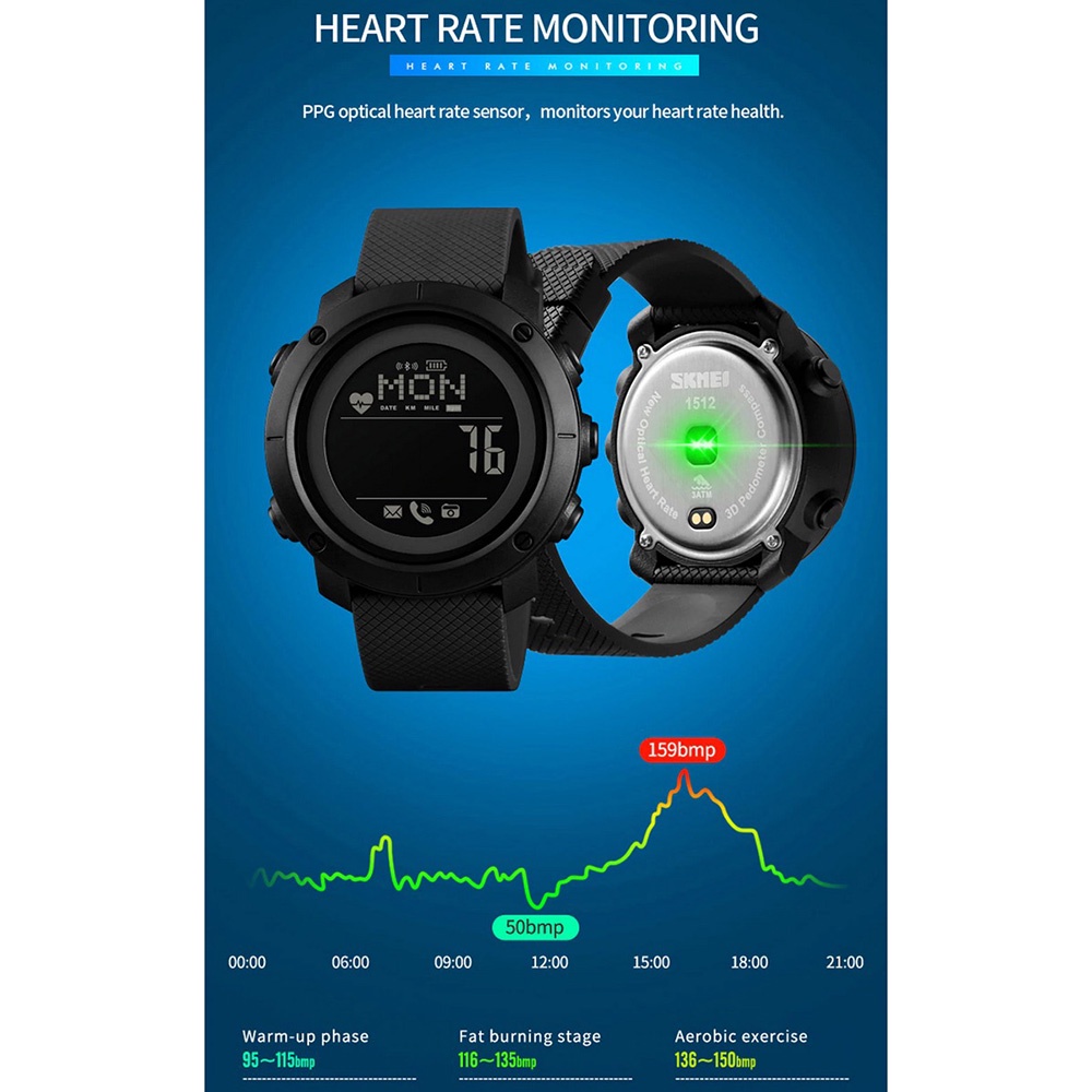 SKMEI Jam Tangan Smartwatch Pria Bluetooth Compass Heartrate - 1512