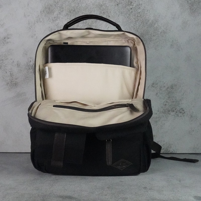 [PREMIUM] Backpack Tas Ransel Kerja Kantor Kuliah Laptop 14&quot; Kanvas Kulit Sapi Asli Eastmovin Denver Black dan Navy