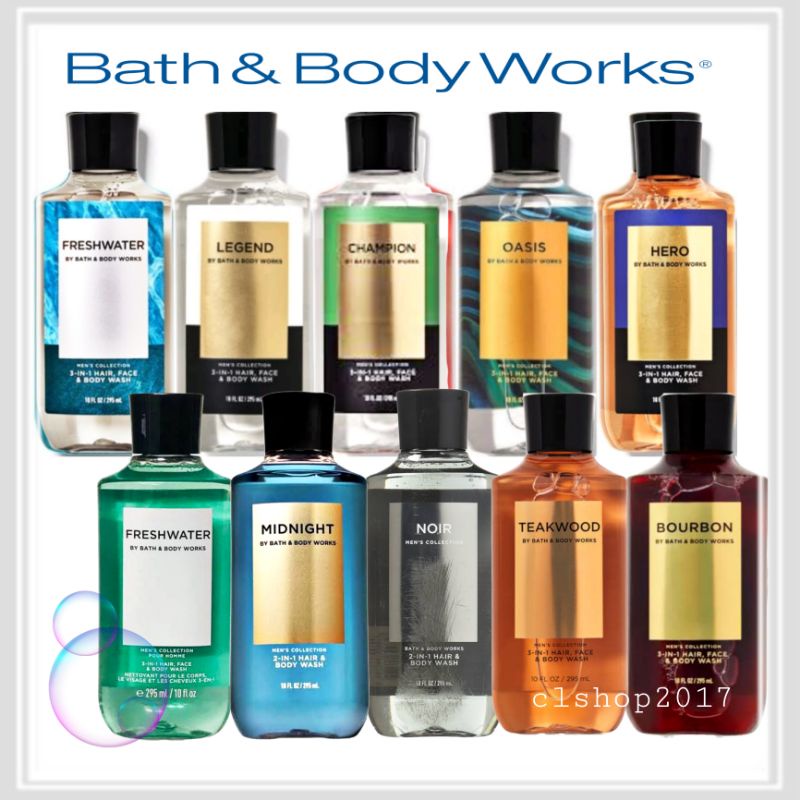 BATH &amp; BODY WORKS BBW FRESHWATER MIDNIGHT NOIR TEAKWOOD MARBLE WHISKEY RESERVE FOREST OASIS GRAPHITE BOURBON OCEAN STEEL CLEAN SLATE ATLANTIC CHAMPION LEGEND HERO MEN'S COLLECTION 2IN1 &amp; 3IN1 HAIR &amp; BODY WASH 295 ML men shower gel mix