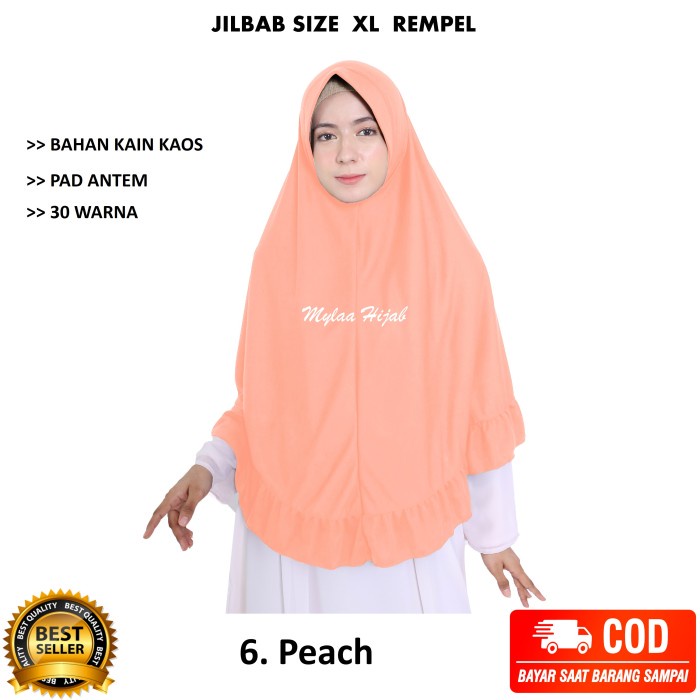 Jilbab Bergo Rempel Size XL sprti rabbani rabani 6 Peach Salem Hijab Bergo Instant Syar'i Kerudung W