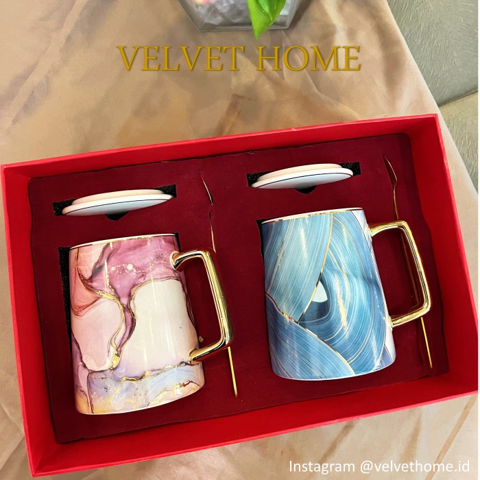

✨READY✨ -Mug Gelas couple Hampers kado Valentine Wedding lebaran natal imlek - Blue + pink- 1.1.23
