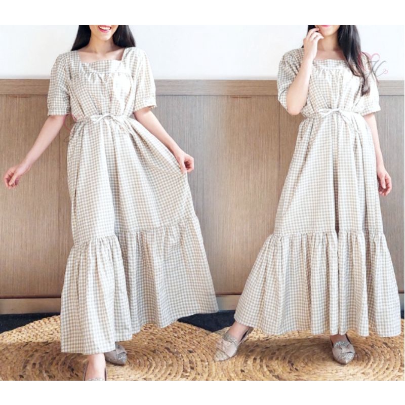 maxi long dress gamis dress korea dress kotak putih