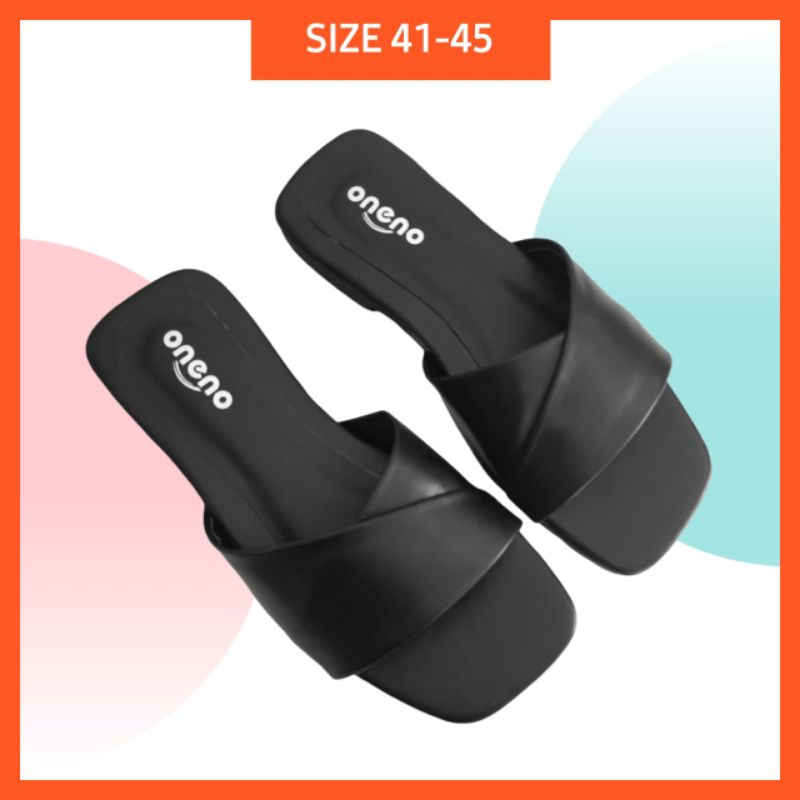 [PRODUK CUCI GUDANG] Sandal Wanita Ukuran 41-45 / Sandal Flat Cewek / Sendal Perempuan Jumbo Hitam 4