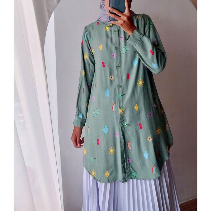 ZHAZHA-Pattern Long Shirt | Kemeja Long Tunic Motif