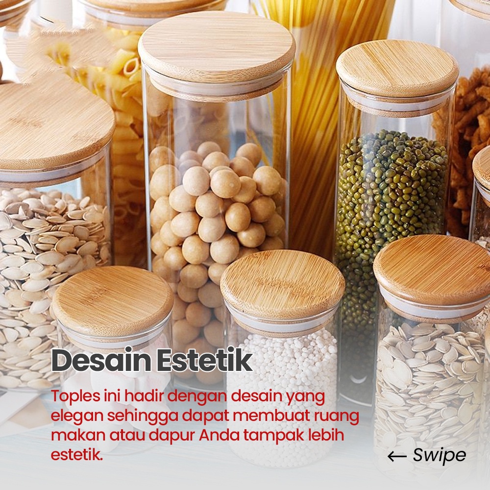 akj Toples Kue Kering Kaca Tutup Kayu