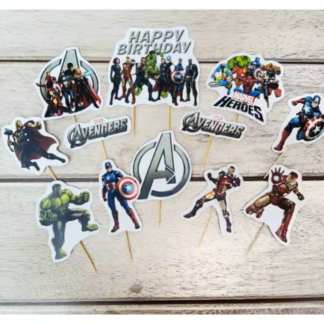 isi 10 cake topper hiasan kue ulang tahun karakter The Avengers