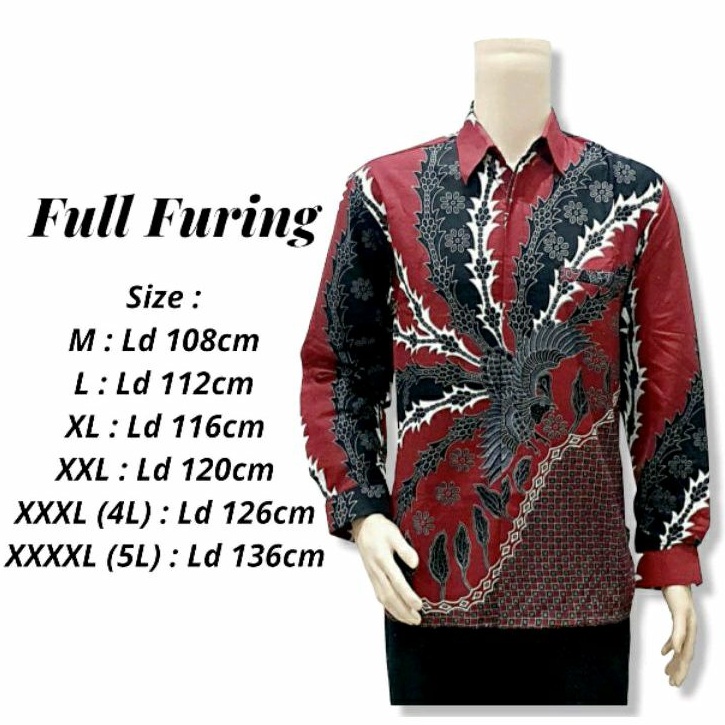 [FULL FURING] Kemeja Batik Pria Furing Jumbo 4L-5L Lengan Panjang Hem Big Size XXXL Batik Modern KSR-Mrh