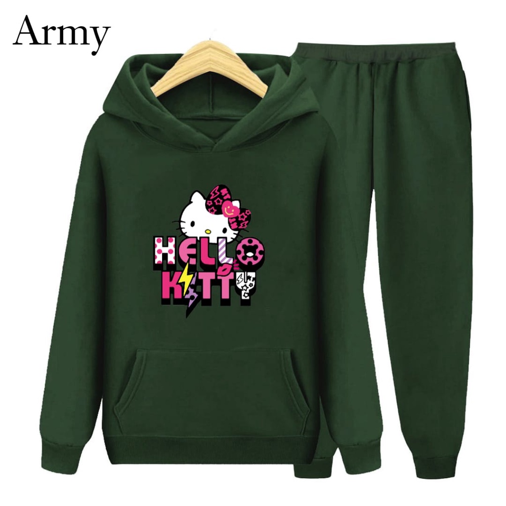 Hzl_outfit Setelan Sweater Anak Perempuan Hello Kitty/ Sweater Hoodie Setelan