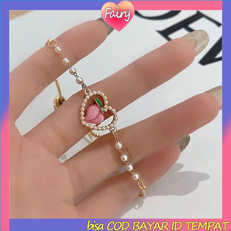 Gelang Hati Persik Simulasi Persik Manis Musim Panas Berlapis Emas Sweet F