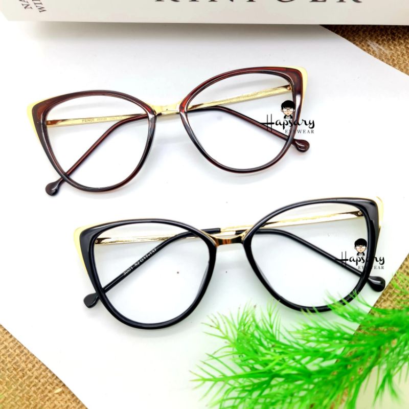 Frame Kacamata Minus Antiradiasi Wanita Cat Eye F3001 Anti UV Photocromic &amp; Bluecromic | Kaca mata Terbaru