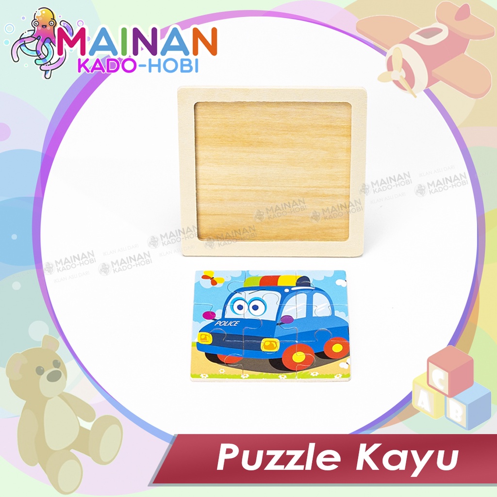 MAINAN EDUKASI ANAK PUZZLE KAYU 3D KARAKTER TRANSPORTASI POLICE CAR SMALL SIZE