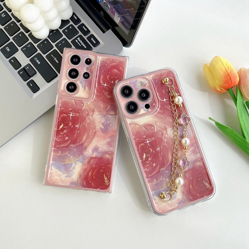 Nice Red Flowers Bracelet Soft Case Samsung Galaxy A30 A20 A50 A30S A50S A20S A11 A31 A51 A71 A12 A22 A02 A02S A32 A52 A13 A23 A33 A53 A72 A73 A03 4G 5G Casing