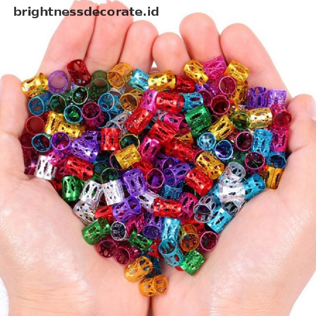 [Birth] 100 Pcs Manik-Manik Kepang Rambut Dapat Disesuaikan Gimbal Beads Braid Rings Manset Klip Tabung [ID]