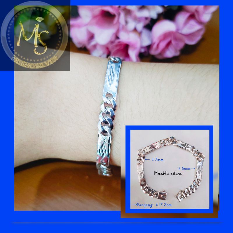 GELANG PERAK SISIK NAGA UKIR BALOK4 ASLI SILVER 925 LAPIS MAS PUTIH-GT WANITA PRIA