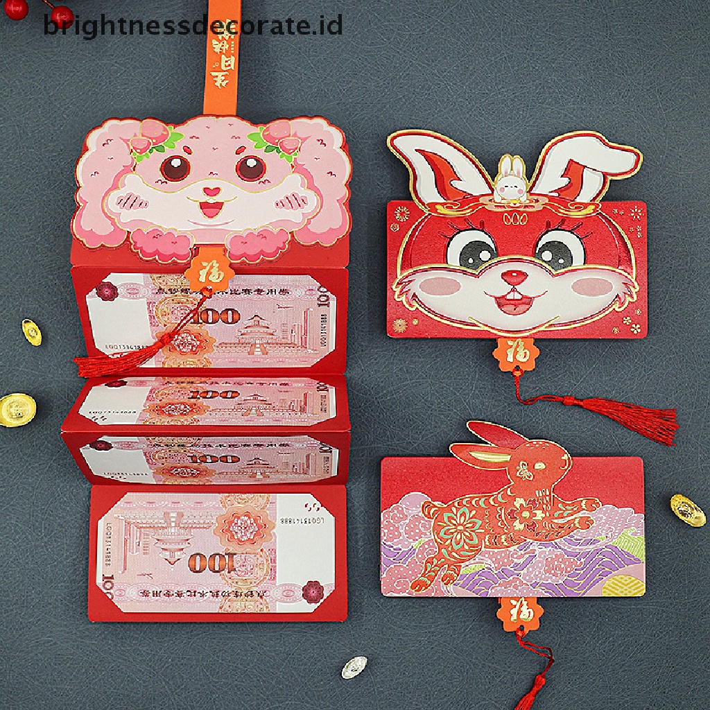 [Birth] 6klip Tahun Baru Maskot Zodiak Kartun Kelinci Merah Packet Lipat Amplop Merah Hadiah Festival Musim Semi Kantong Uang Keberuntungan Merah [ID]