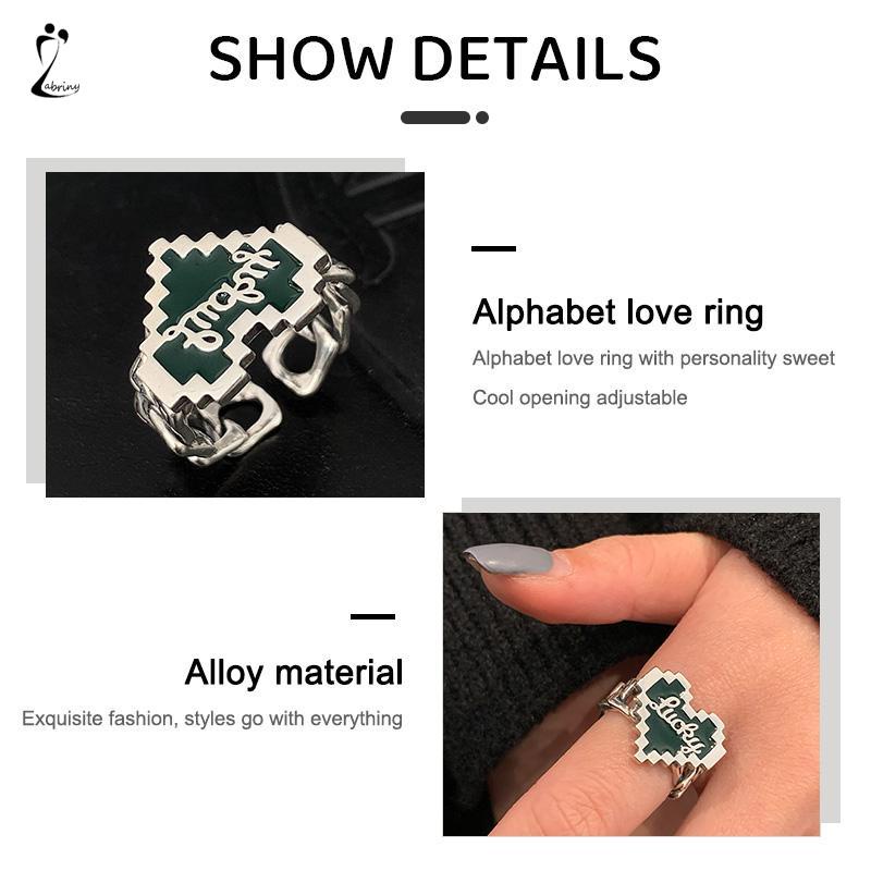 Cincin Huruf Jatuh Minyak Cinta Cinta Halus Berlapis Perak Perempuan Retro Elegan Cahaya Mewah Cincin Terbuka Z