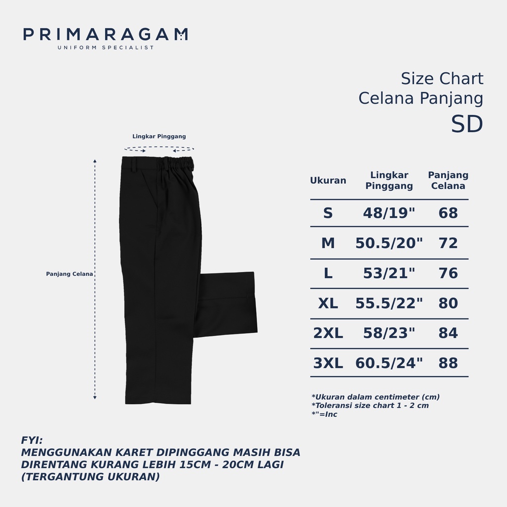 Celana seragam sekolah sd sekolah dasar panjang hitam pinggang karet pria laki laki cowok
