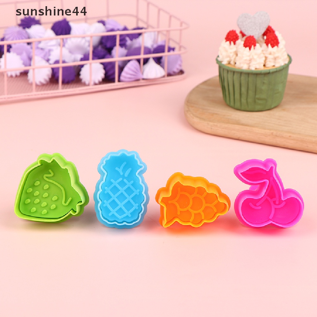 Sunshine 4Pcs Plastik 3D Kartun Cookie Cetakan Biskuit Cutter Stamps Bakeware Tools.