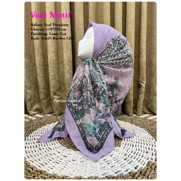 hijan denay segiempat motif sakura warna lilac