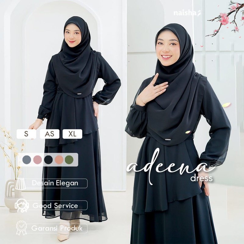 Naisha Official / Adeena Dress / Dress Kondangan / Dress Hitam / Gamis Hitam / Dress Wisuda