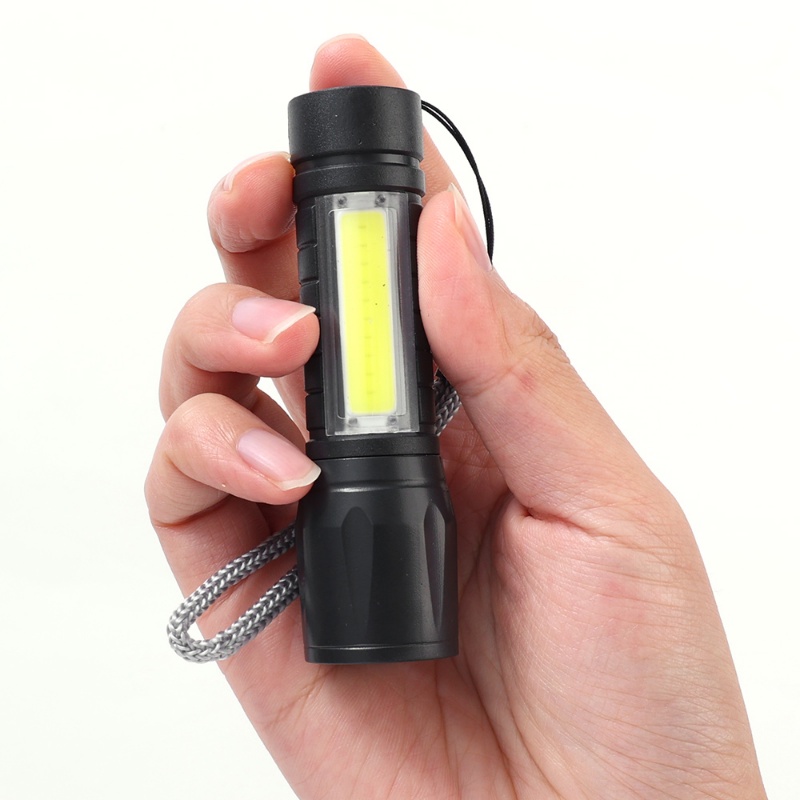 Senter LED Portable COB Light/Zoom Baterai Bawaan USB Rechargeable 3mode Waterproof Emergency Torch