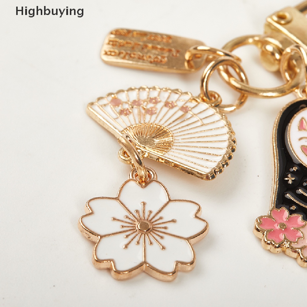 Hbid Kartun Tanpa Wajah Pria Gantungan Kunci Wanita Bunga Logam Sakura Key Chain Hadiah Perhiasan Glory