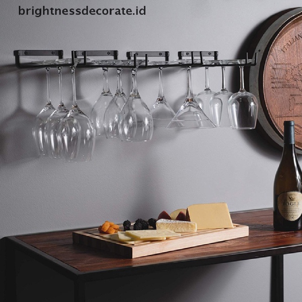 [Birth] 30cm Stemware Wine Glass Rack Dinding Besi Tempa Bisa Tempel Hitam [ID]