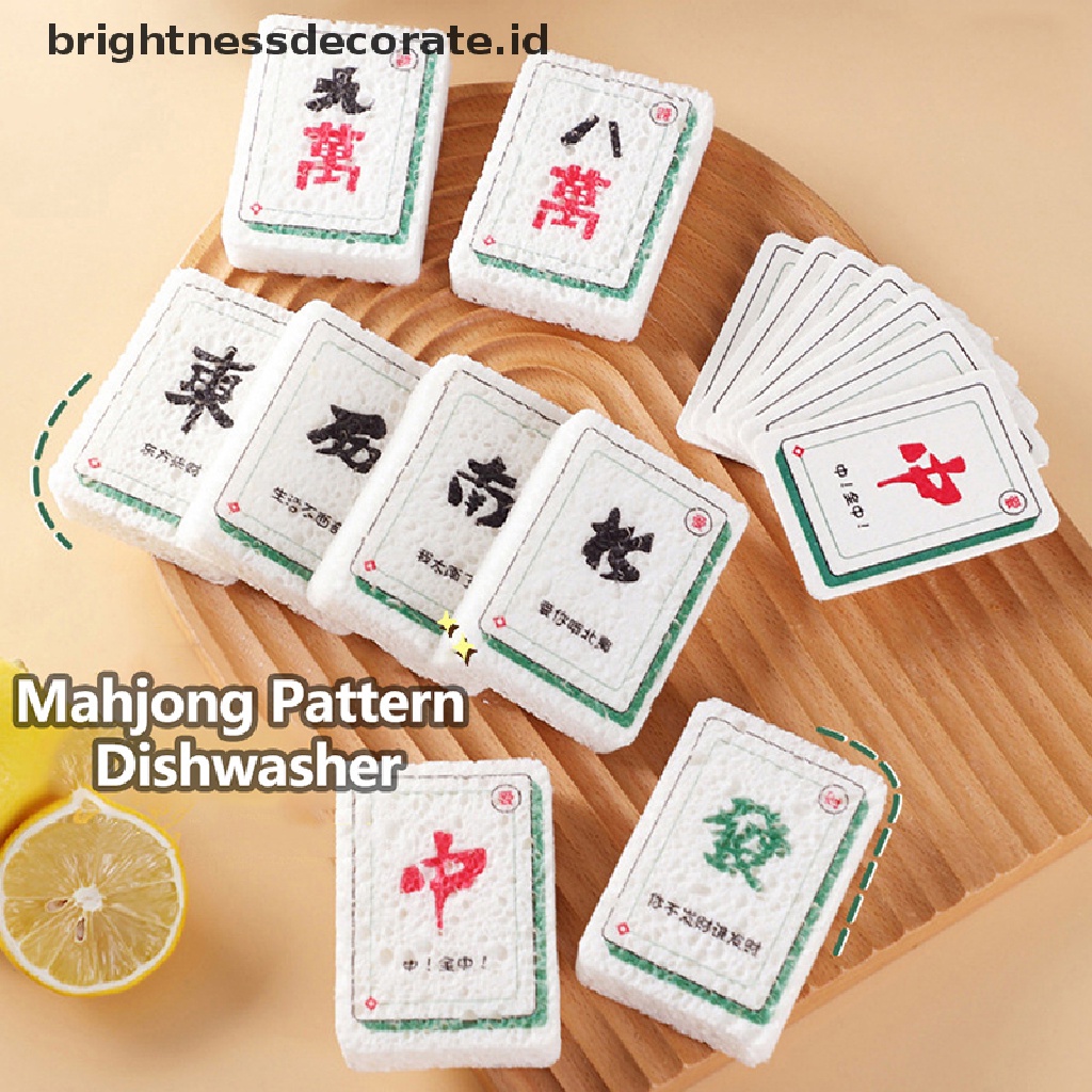 [Birth] New Spons Dapur Motif Mahjong, ed Wood Pulp Dish Sponges Cleaning Magic Sponge Menyerap Air Dan Tidak Berminyak [ID]