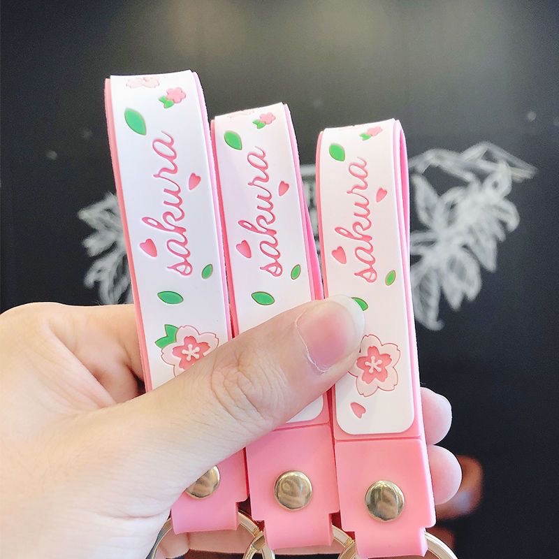 SearGantungan Kunci Wanita Lucu Merah Muda Cherry Blossom Gadis Jantung Mobil Gantungan Kunci Gant00