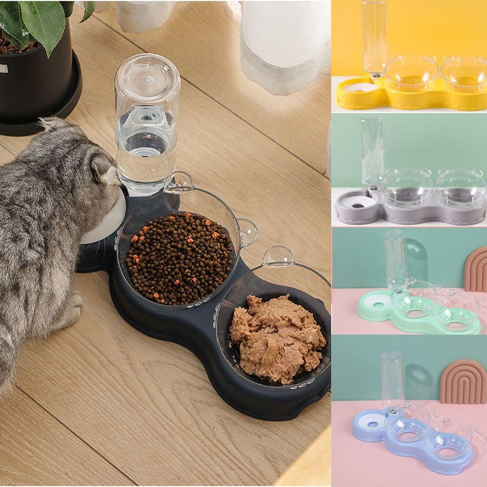 Solighter Pet Cat Bowl 3-in-1 Dengan Stand Air Mancur Piring Mangkok Mangkuk Makanan Kucing Anjing