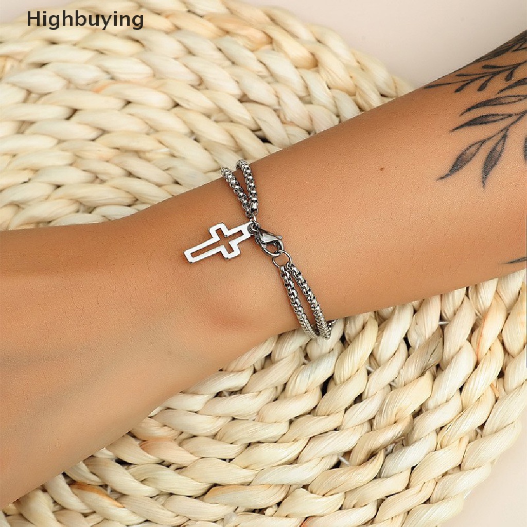 Hbid Rantai Double Layer Salib Yesus Pria Gelang Anti Karat Pria Fashion Bracelet Glory