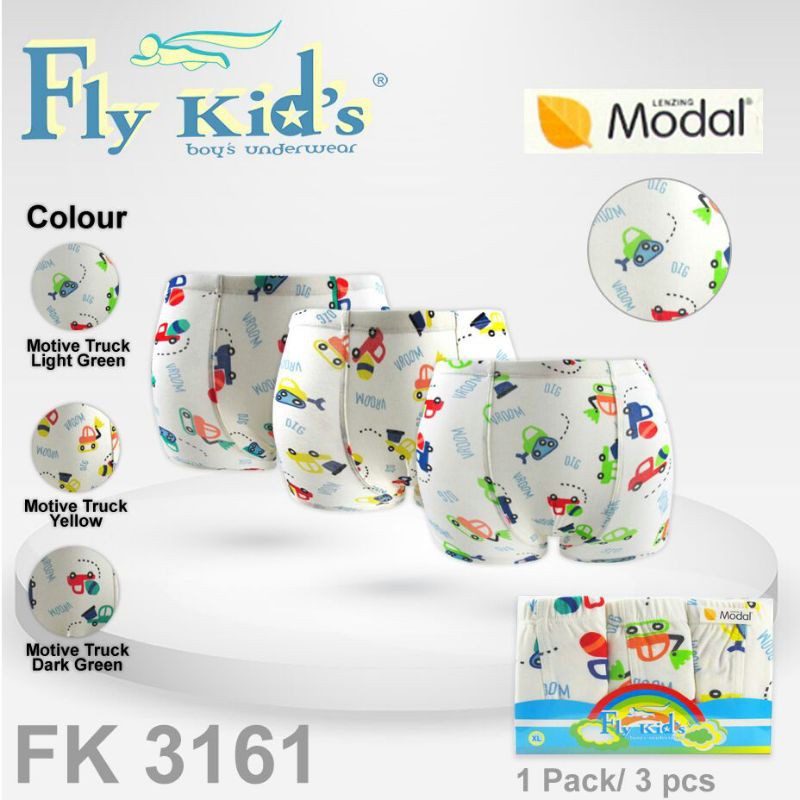 Flykids Celana Dalam Boxer Anak Laki Premium 3 Pcs Print Mobil Flykids Underwear FK 3161