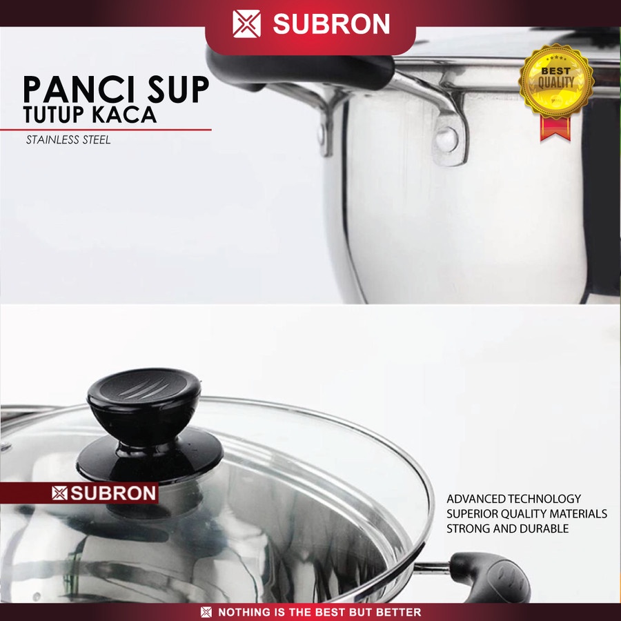 Soup Pot 22cm / 24cm Panci Sup Stainless Tutup Kaca - SUBRON