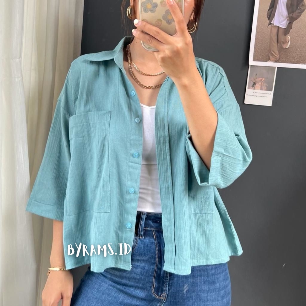 Cozie Kemeja Wanita Linen Crinkle Oversize Pocket