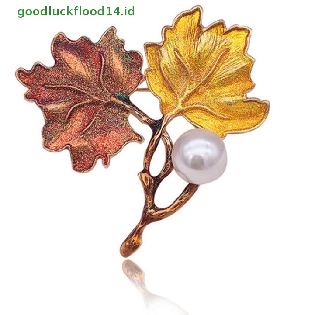 [GOOGFOUR] Vintage Maple Leaf Pearl Bros Korsase Pin Aksesoris Hadiah Perhiasan [TOP]