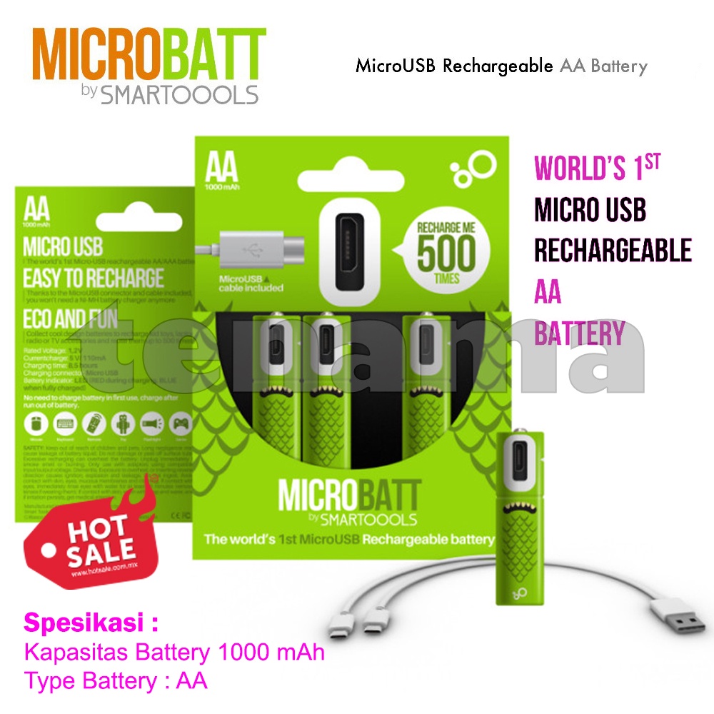 Battery Cas AA MICROBATT Micro USB 1000mAh 2PCS Baterai