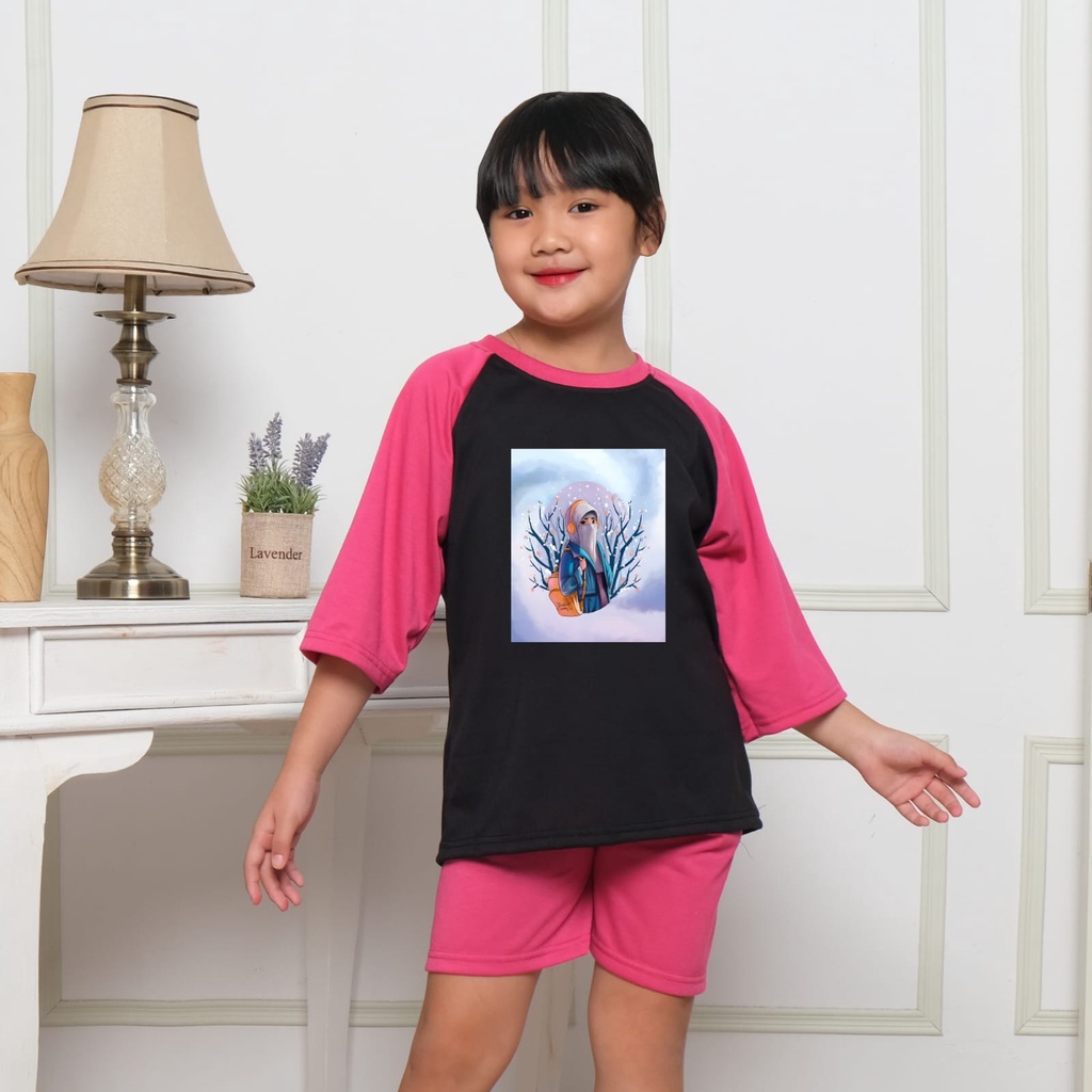 Hzl_outfit Set Baju Anak Perempuan 3/4 Sarah Badawy satu set baju dan celana pendek