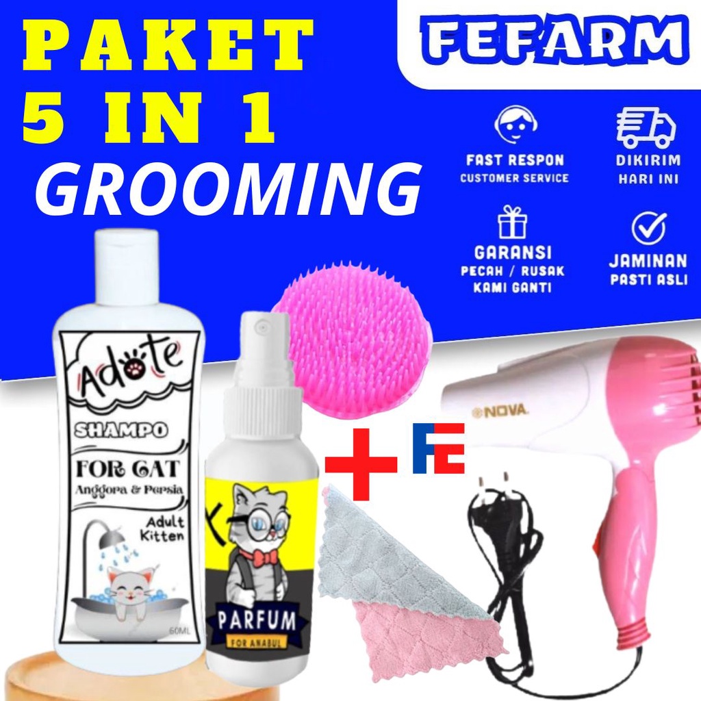 Paket Grooming Kucing Shampo Adote Sisir Farfum Sikat Hairdyer FEFARM
