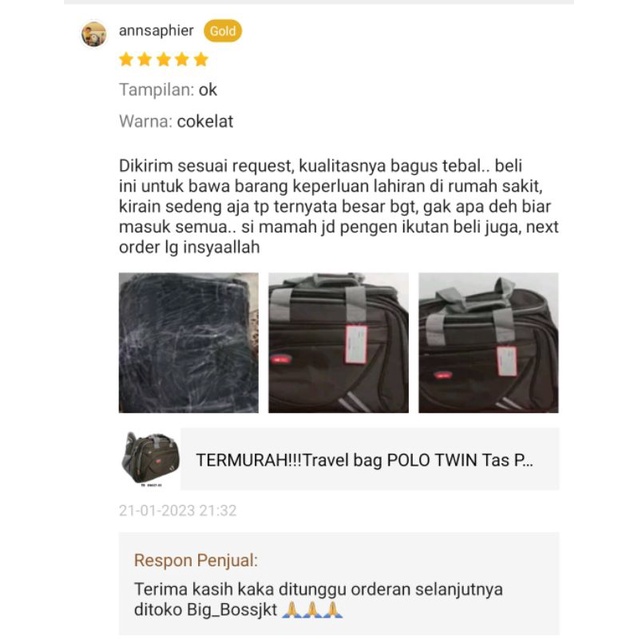 TERMURAH!!!Travel bag POLO TWIN Tas Pakaian import Size Jumbo