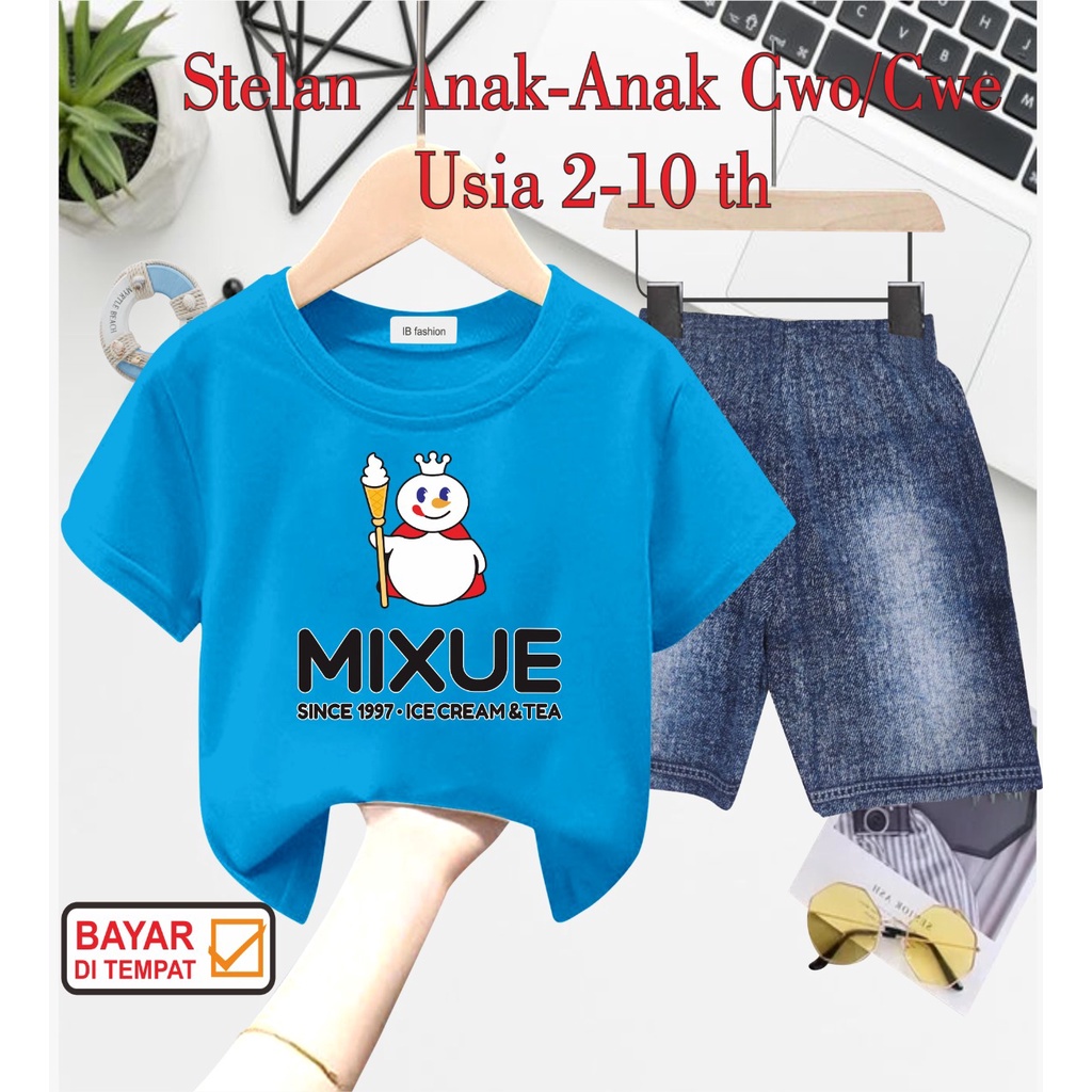 ((IB))SETELAN ANAK2 UNISEX SEMI JEANS/MIXUE DIGITAL SABLON