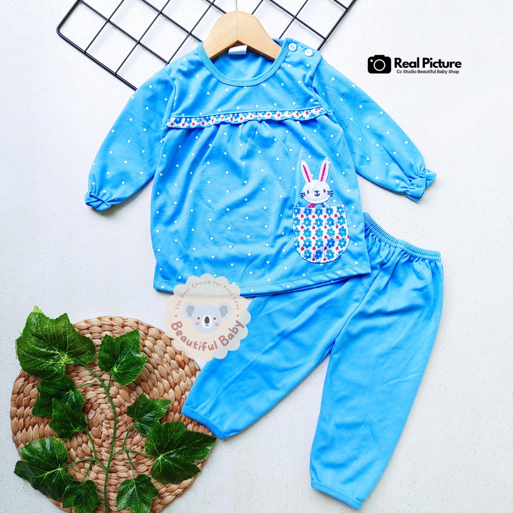 Setelan Piyama Baju Bayi Perempuan Motif Rabbit Polka Usia 3 sd 18 Bulan Lengan Panjang Celana Panjang  / Baju Bayi Perempuan Syifana / Baby.ou