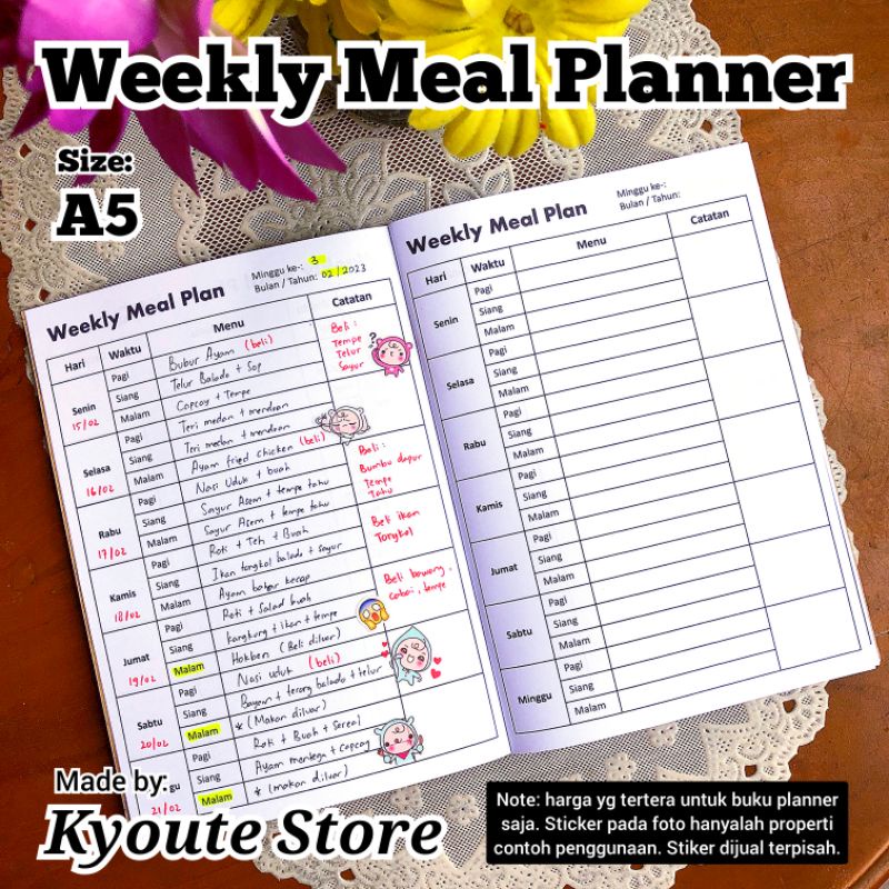 

Simple Weekly Meal Planner Book Size A5 Kyoute Buku Perencanaan Makan Mingguan Klasik