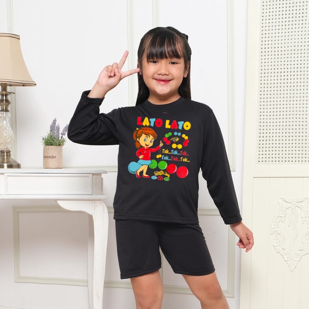 Hzl_outfit Baju Setelan Oblong Anak Perempuan Lato Lato Tek Tek Tek Girl
