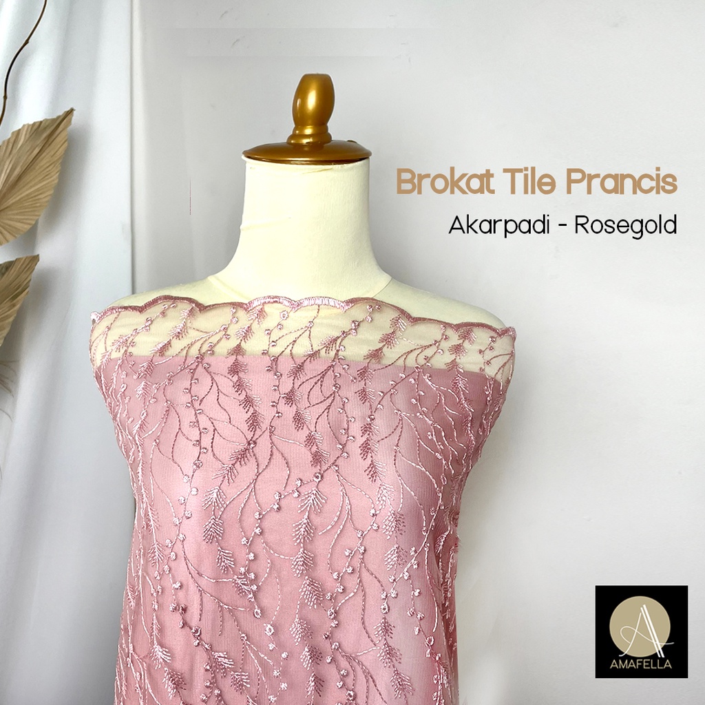 1/2 meter Kain Brokat Brukat Tile Prancis Bahan Kebaya Motif Akar Padi