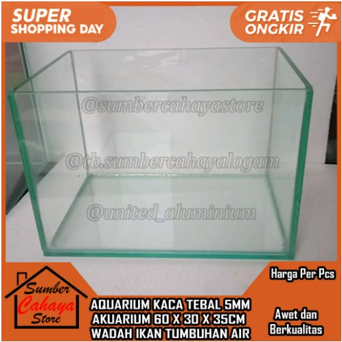 Aquarium Kaca 60 X 30 X 35cm Akuarium Tempat Tebal 5mm Wadah Ikan Tumbuhan Tank Aquascape 5 Mm Kaco 