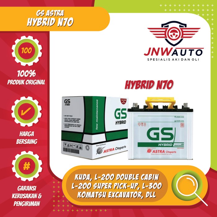 Aki GS ASTRA Hybrid N70 untuk L-200, L-300, Excavator, dll.