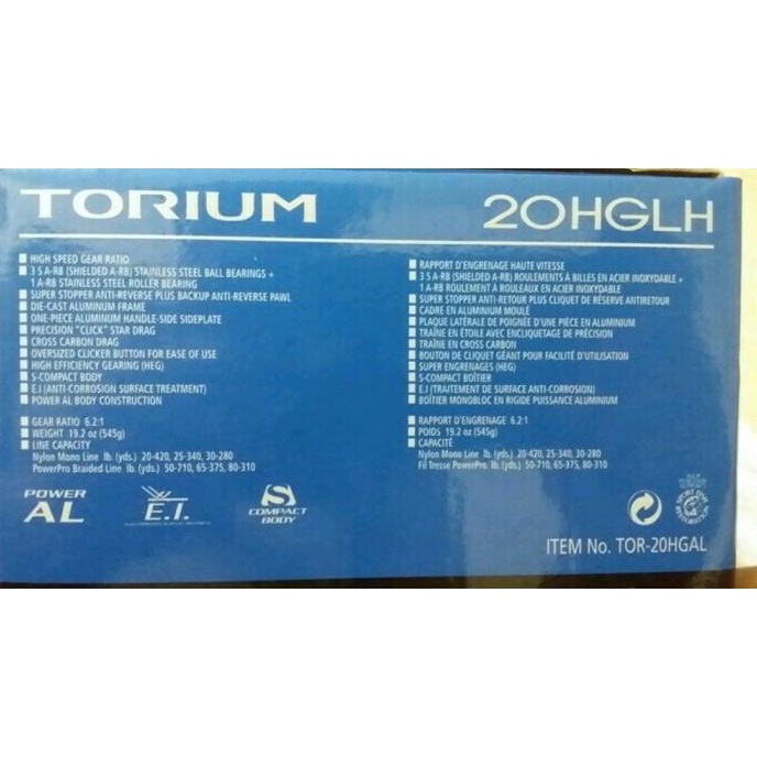 Reel Shimano TORIUM 20HGLH Left Handle Katrol Kiri OH Overhead 20HGLH