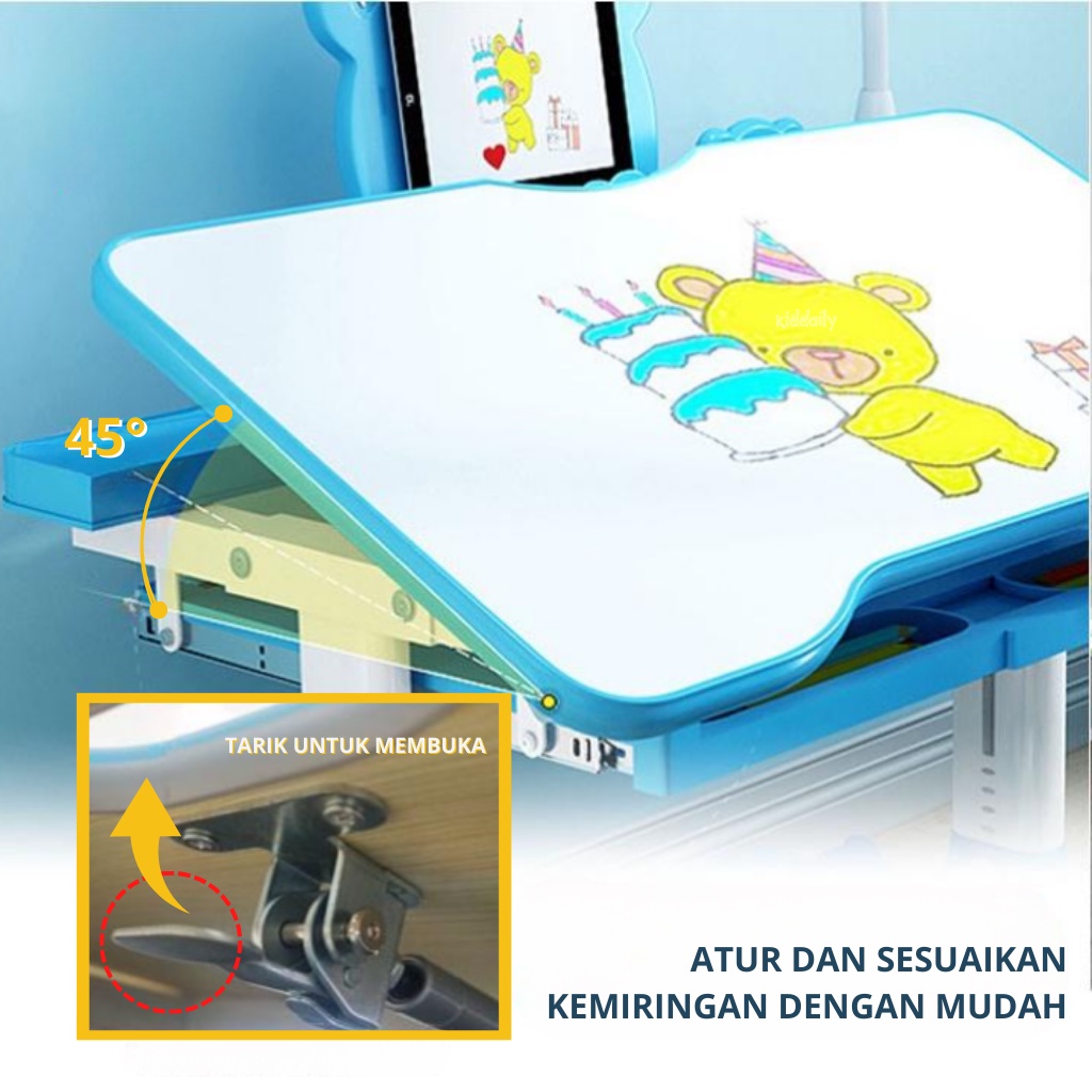 KIDDAILY SET MEJA BELAJAR ANAK 1 KURSI SET LENGKAP MULTIFUNGSI KARAKTER TABLE BOARD TULIS MENGGAMBAR KD